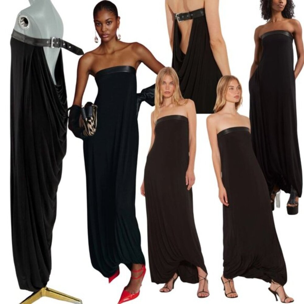 🆕 RAT & BOA 🧿 NWOT Antonie Draped Maxi Dress with Leather Belt, Black Sz L/XL